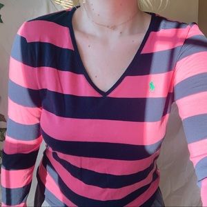 Ralph Lauren Pink and Blue Striped Top